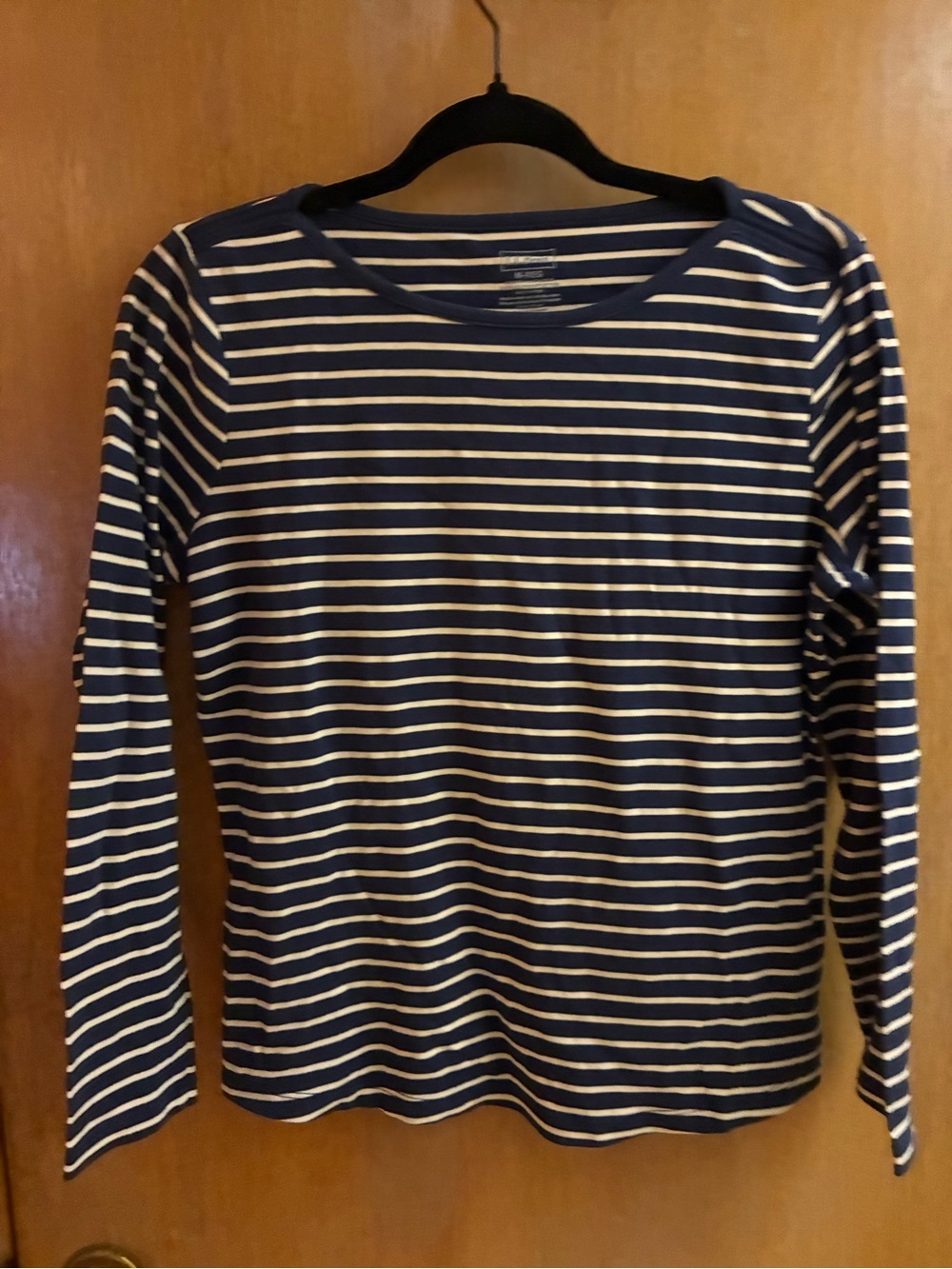 L.L. Bean Navy and Cream Striped Crewneck Top